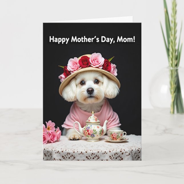 Cartão Dog Floral Mothers Day Tea Party Card (Frente)