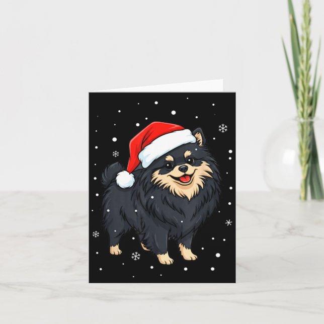 Cartão Dog Holiday Meranian Dog Santa Illustration - Fluf (Frente)