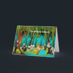 Cartão Dog Musicians Serenade Personalize Happy Birthday<br><div class="desc">The Dogs singing the Birthday Serenade Card in the forest.  Though the musicians may be cartoon characters  -- the dogs are quite real and I photographed them over time and brought them together here for this celebration.  Do enjoy the concert!</div>