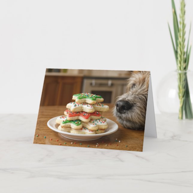Cartão Dog Sniffing Christmas Sugar Cookies (Frente)