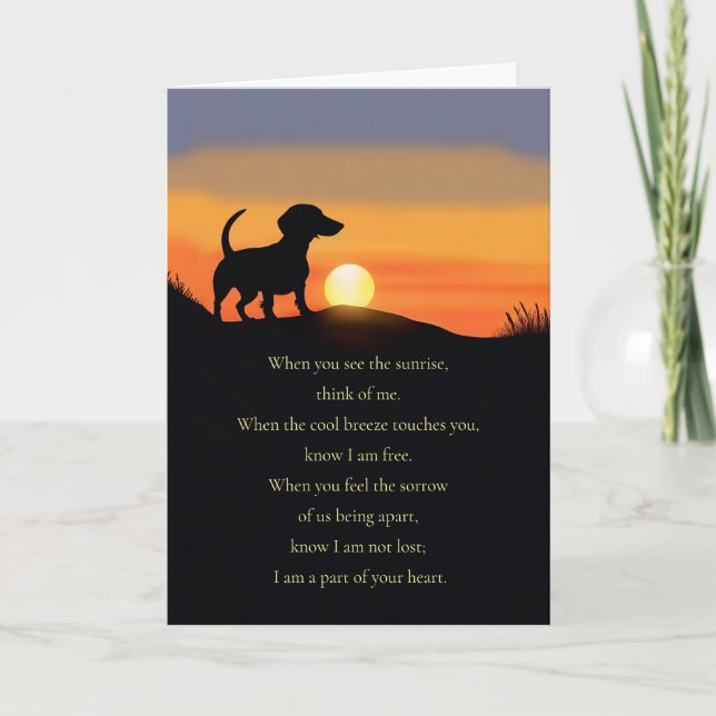 Cartão Dog Sympathy with Poem Cute Dachshund in a Sunrise (Frente)