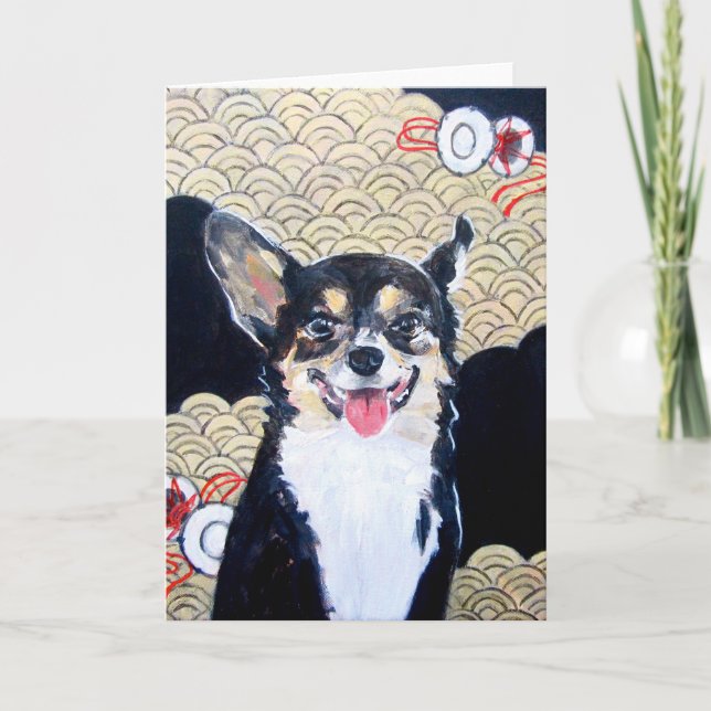 Cartão Dog with Kimono Greeting Card (Frente)