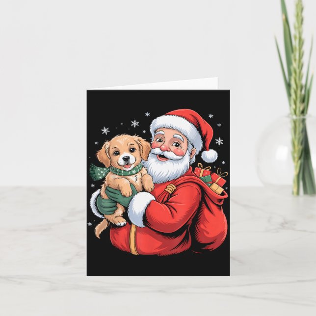 Cartão Dogs Golden Retriever Puppy Santa Christmas Funny  (Frente)