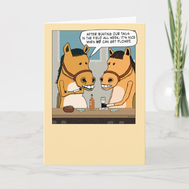 Cartão Dois Cavalos Engraçados A Serem Engolidos Aniversá (Frente)