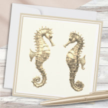 Dois Cavalos-Marinhos Dourados Elegante Mar Oceano