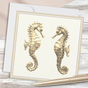 Cartão Dois Cavalos-Marinhos Dourados Elegante Mar Oceano