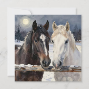 Cartão Dois Cavalos numa Fazenda Nevada   Em Branco