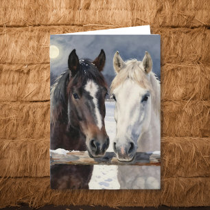 Cartão Dois Cavalos numa Fazenda Nevada Pensando em Voc