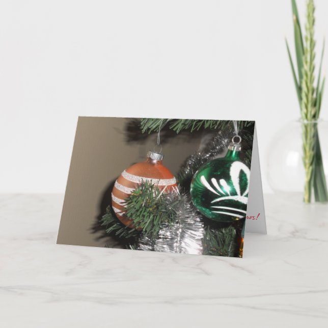 Cartão “Dois Enfeites de Natal Antigos para Árvore" Cartã (Frente)