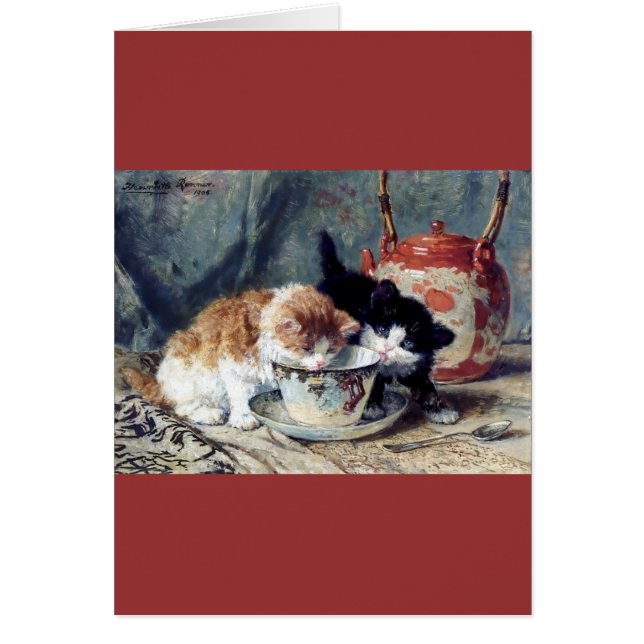 Cartão Dois gatinhos que têm o tea party (Frente)