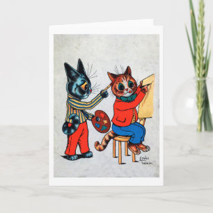 Cartão Dois Gatos Pintores, Louis Wain