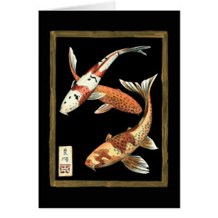 Cartão Dois japoneses, Koi Goldfish, em preto
