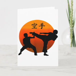 Cartão Dois Lutadores de Karate Com Sol Nascente e Karate