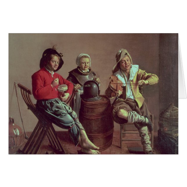 Cartão Dois meninos e uma música do fazer da menina, 1629 (Frente Horizontal)