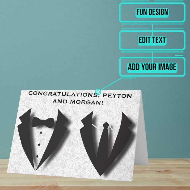 Cartão Dois Noivos Abstratos Dia de Casamento Parabéns (Send your love and congratulations with a modern and unique twist.)