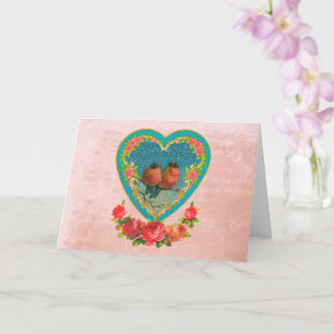 Cartão Dois Pássaros em um Namorados Cardíaco