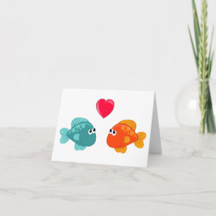 Cartão Dois Peixes de Desenho Animado Amor Coração Genéri