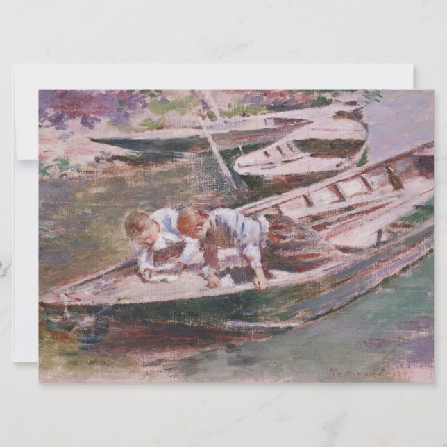 Cartão Dois rapazes num barco (por Theodore Robinson) (Frente)