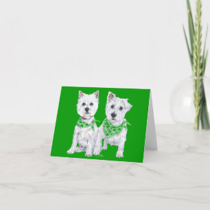 Cartão Dois Westies Sentados no Dia de São Patrício