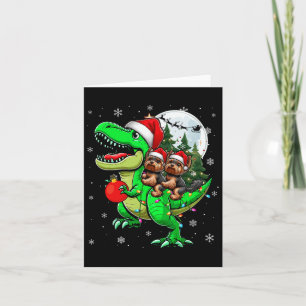 Cartão Dois Xmas Yorkshire Terriers a Andar em T-rex Rein