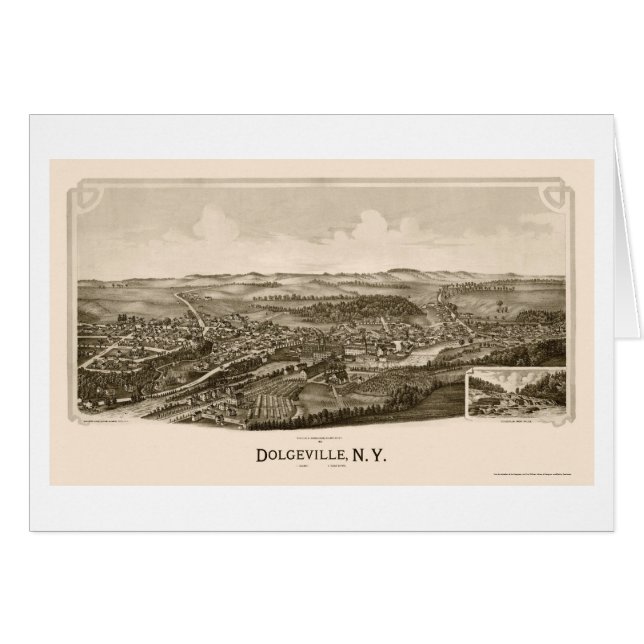 Cartão Dolgeville, mapa panorâmico de NY - 1890 (Frente Horizontal)