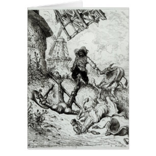 Cartão Don Quixote e os moinhos de vento