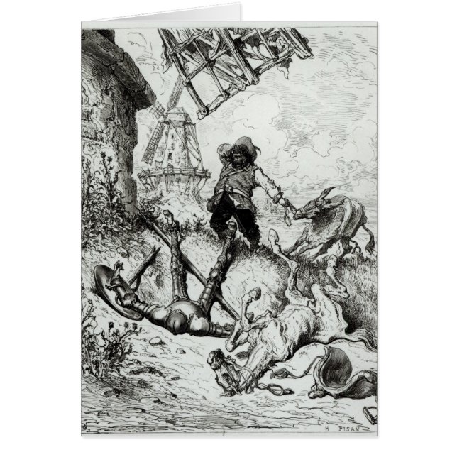 Cartão Don Quixote e os moinhos de vento (Frente)
