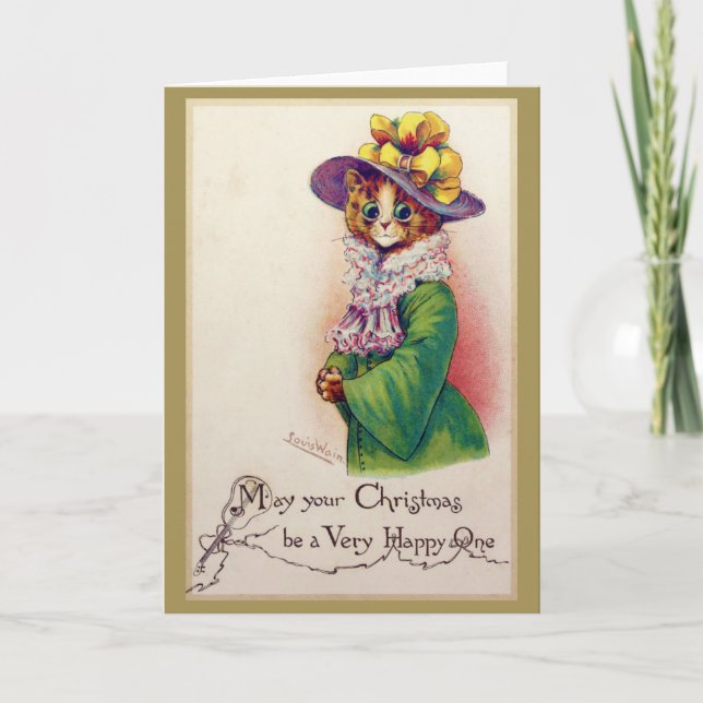 Cartão Dona do Gato de Natal, Louis Wain (Frente)