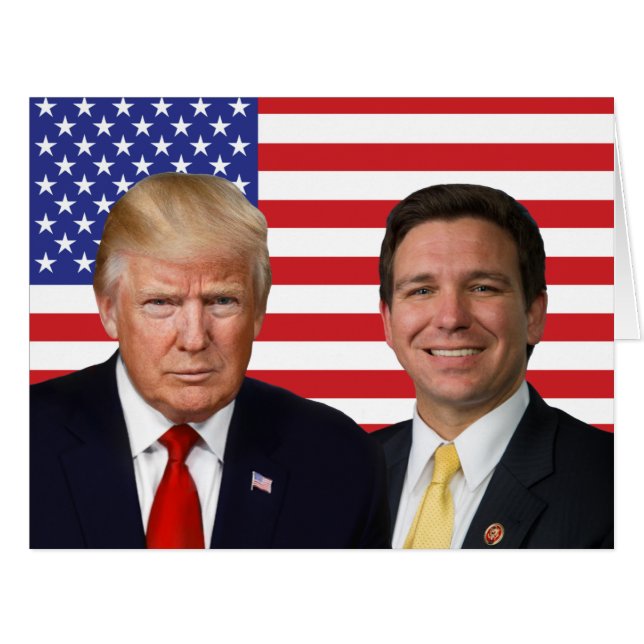 Cartão Donald Trump, Ron DeSantis, & U.S Flag (Frente horizontal)