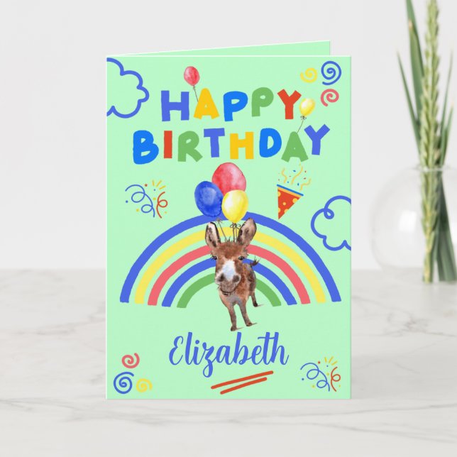 Cartão Donkey Birthday Card in Green (Frente)