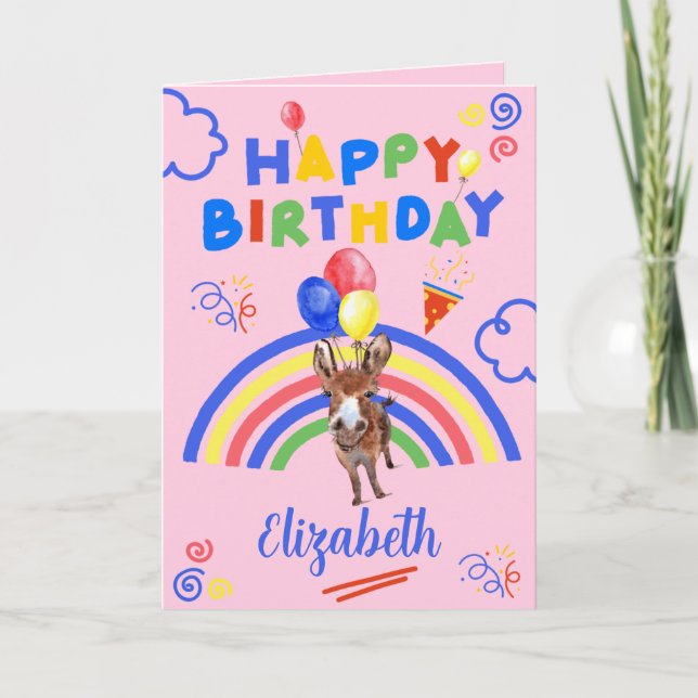 Cartão Donkey Birthday Card in Pink (Frente)