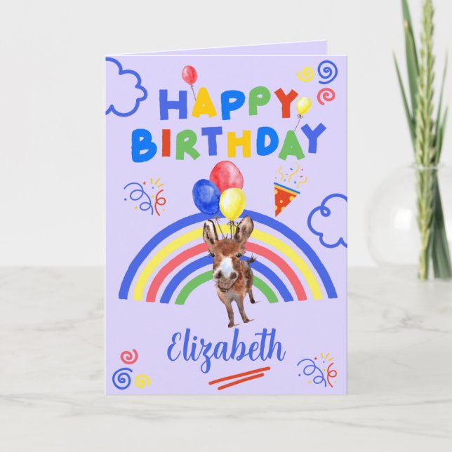 Cartão Donkey Birthday Card in Purple (Frente)