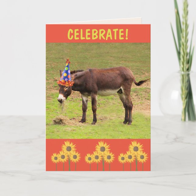 Cartão Donkey Celebra Parabéns (Frente)