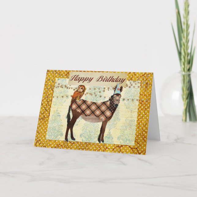 Cartão Donkey & Owl Birthday Card (Frente)