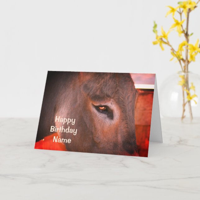 Cartão Donkey pensa que é um aniversário animal personali (Flor Amarela)