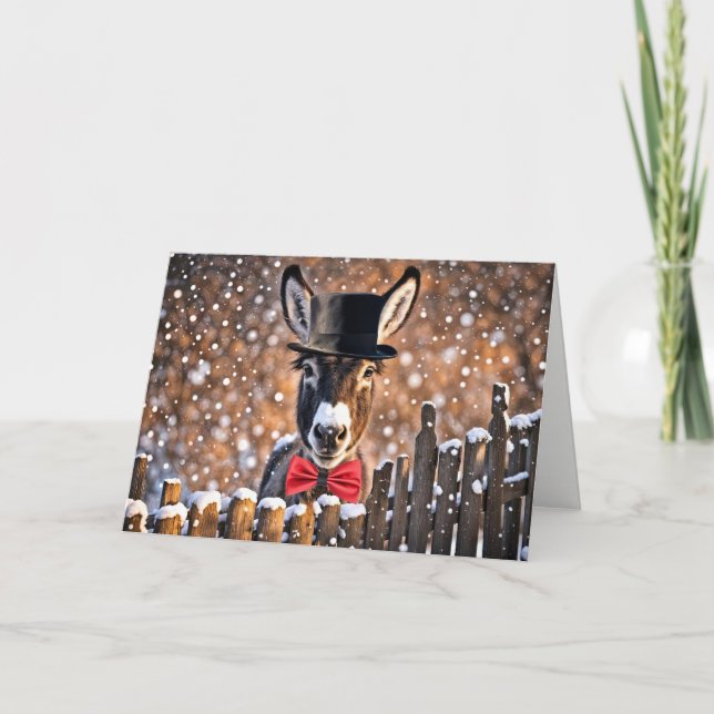 Cartão Donkey Seasons Greetings Christmas Holiday  (Frente)