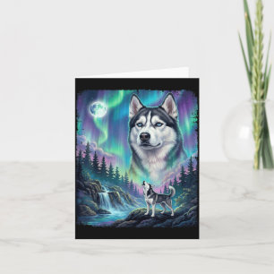 Cartão Dono de Cachorro Husky Siberiano Uivando Luzes do