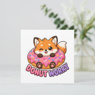 Cartão Donut Preocupado Raposa Kawaii Fofa Pun de Comida