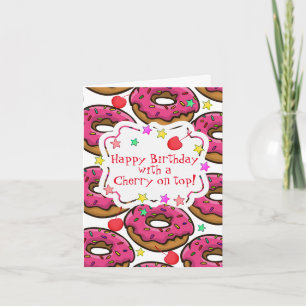 Cartão Donuts de Aniversário com Granulado e Cereja em Ci
