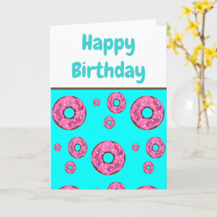 Cartão Donuts rosa de creme de aniversário
