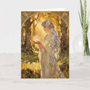 Cartão Donzela Elfa Etérea Estilo Art Nouveau
