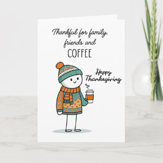 Cartão Doodle Agradecido com Café - Feliz Dia de Ação de 