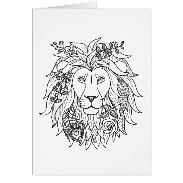 Cartão Doodle do leão e das flores (Frente)