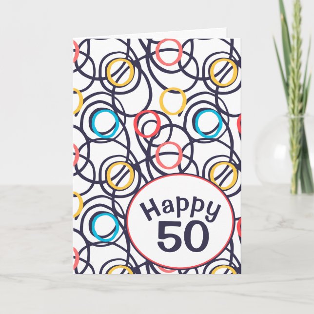 Cartão Doodle Funky para 50º Aniversário (Frente)