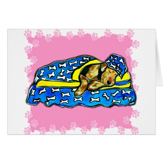 Cartão Dormindo Rosa Airedale (Frente Horizontal)