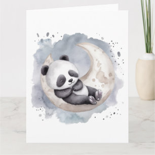 Cartão Dormir Aquarela Crescente Lua Bebê Panda