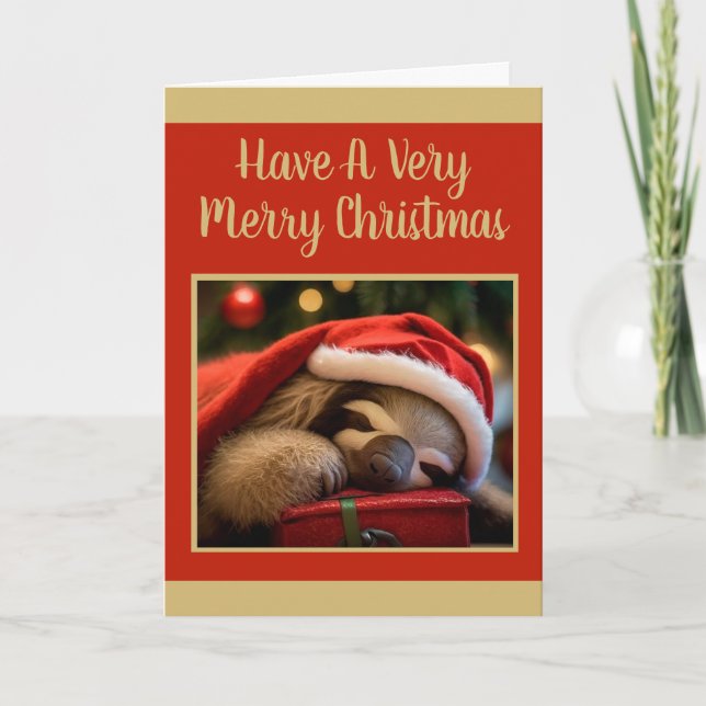 Cartão Dormir Lama Vestindo Natal Hábito (Frente)