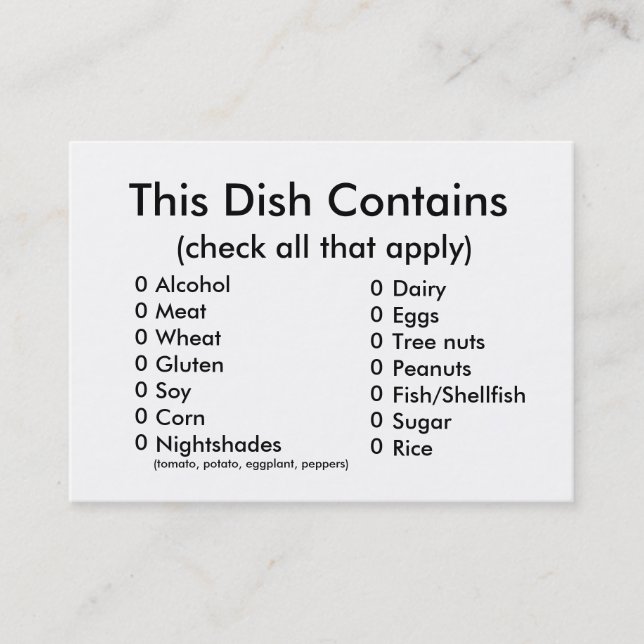 Cartão dos ingredientes da sorte do pote (Frente)