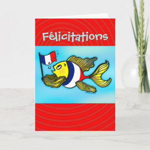 Cartão Dos peixes franceses da bandeira de FÉLICITATIONS