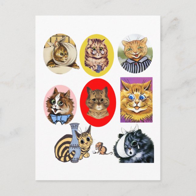 Cartão dos retratos da arte do gato de Louis Wain (Frente)